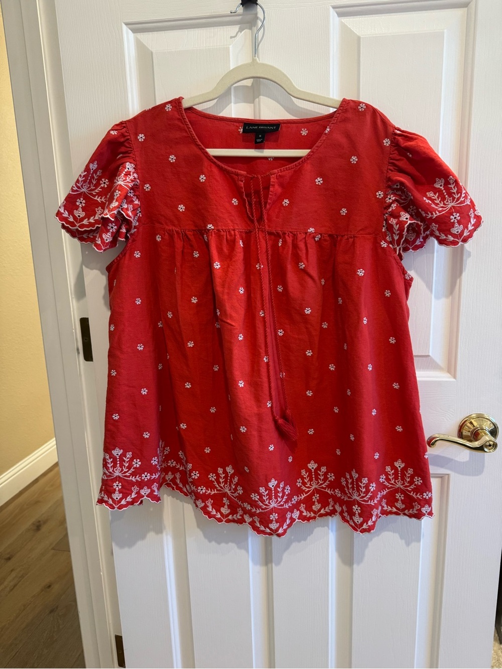 Lane Bryant Red Embroidered Peasant Top, size 18